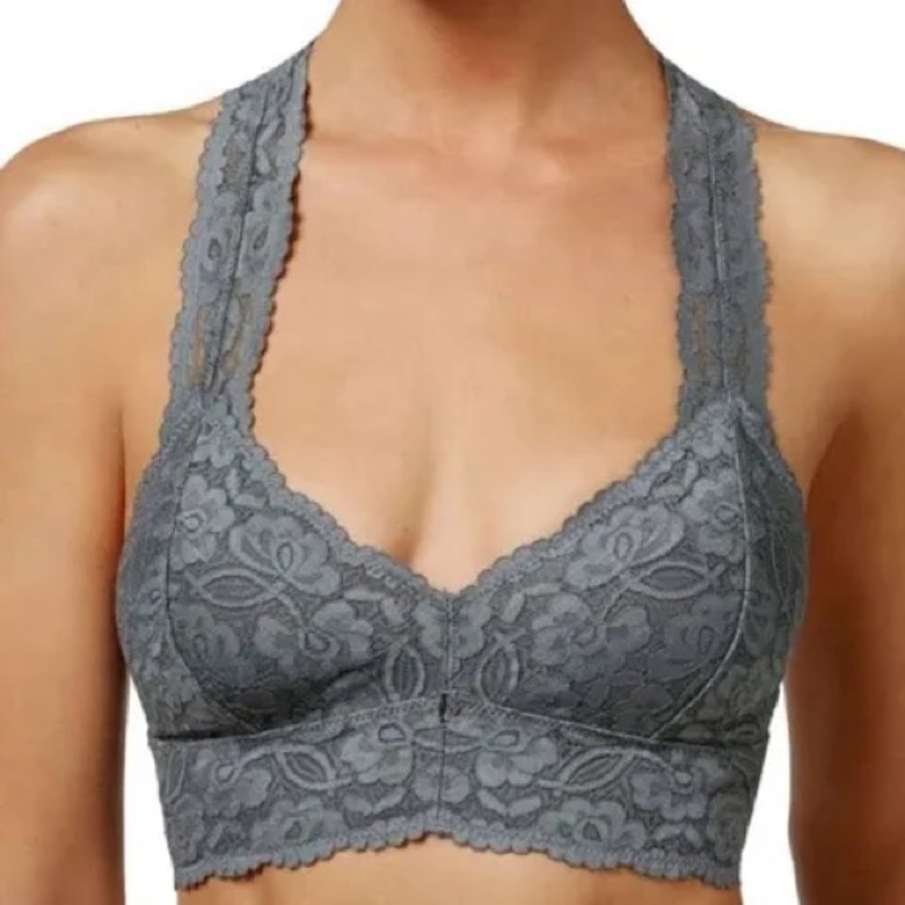Free People Intimately Galloon Bralette Graphite Size Large L Lace Stretch Boho